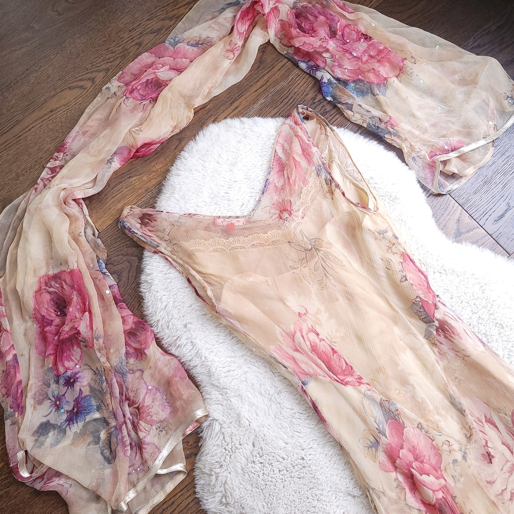 Vintage 90s Rene Dehry Paris French Fairycore Romantic Floral Maxi Slip Dress - Picture 10 of 11